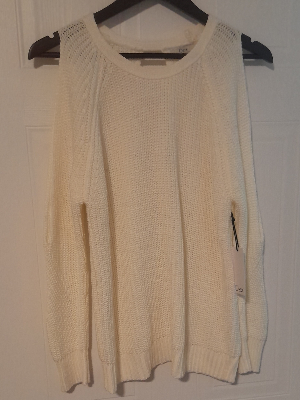 Dex Cream Open-Knit Scoop Crew Sweater